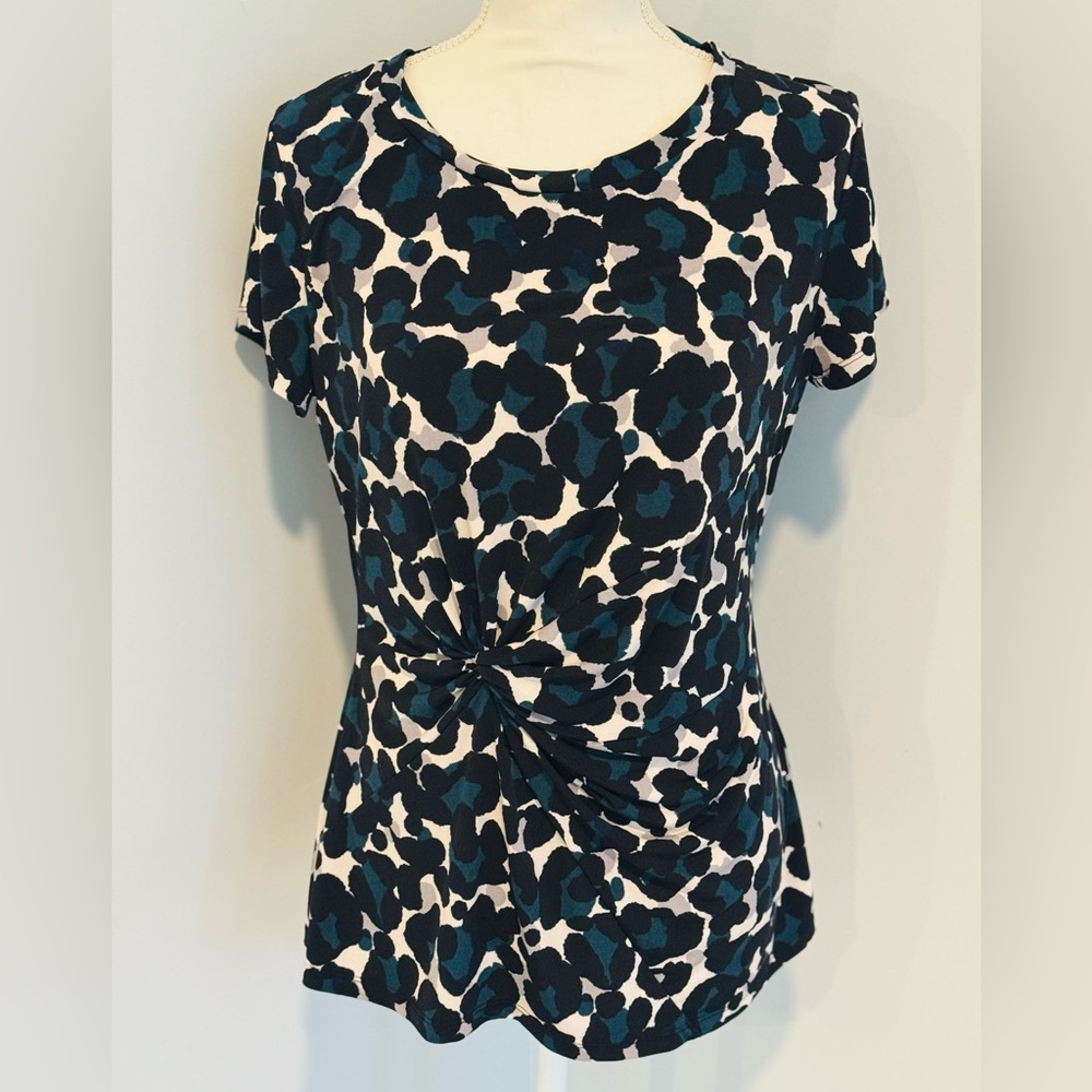 DKNY Black and Blue Patterned Short Sleeve Top